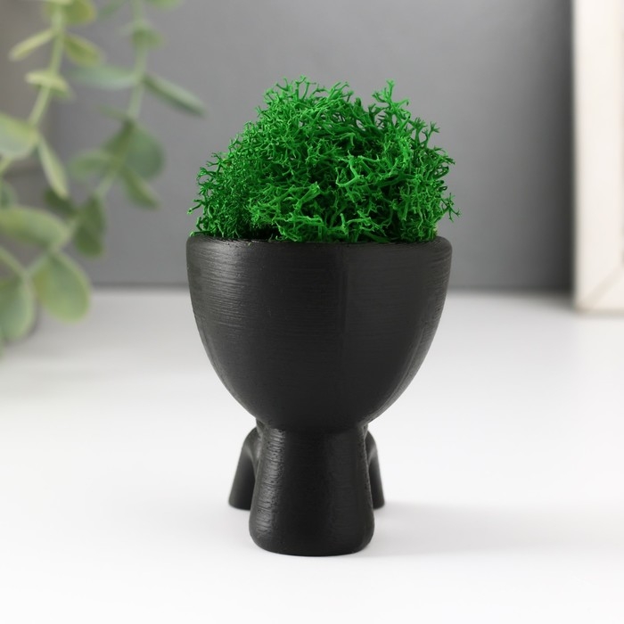 Кашпо бетонное мини Кашпо бетонное мини "Мистер Грин" Кикадзару со мхом черный 5,5х6х6,5 см (мох зел. стабилиз)