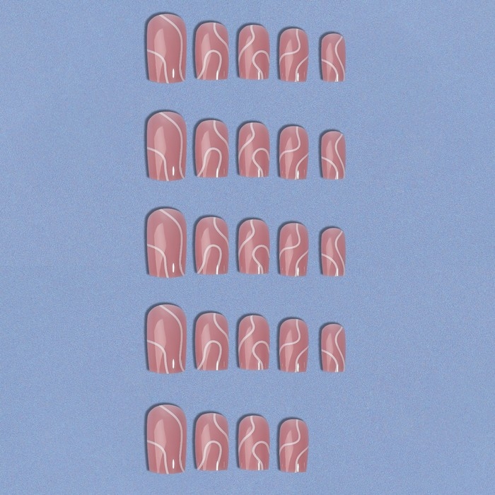 Накладные ногти &laquo;lines&raquo;, 24 шт, с клеевыми пластинами, форма мягкий квадрат, цвет нежно-розовый