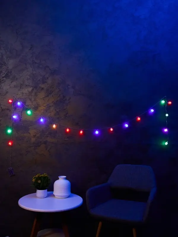 Гирлянда &laquo;Нить&raquo; 3 м с насадками &laquo;Ёжики&raquo;, IP20, прозрачная нить, 20 LED, от батареек АА&times;3, свечение мульти