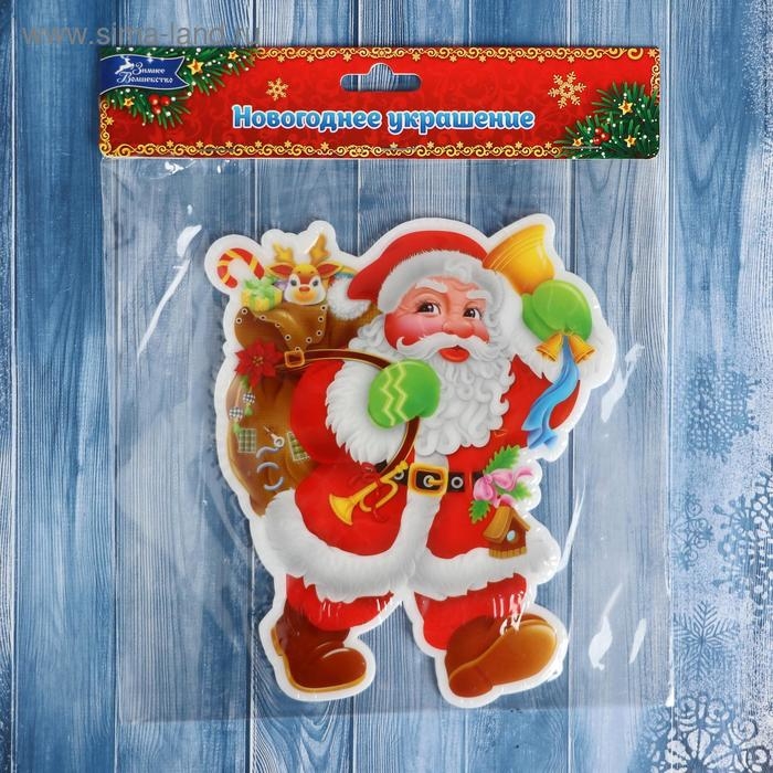 Наклейка на стекло Наклейка на стекло "Дед Мороз с подарками и колокольчиком" 14,5х18 см, красный