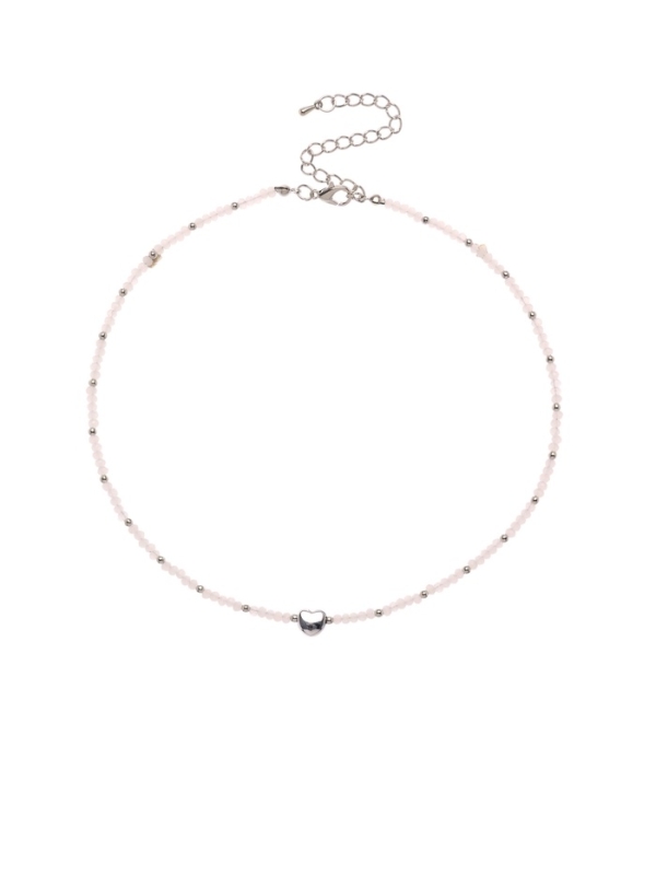 Чокер «Сердце» бусина №4, цвет белый в серебре, 35 см