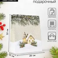 Пакет подарочный новогодний ламинированный, &laquo;Новогодний домик&raquo;, 26&times;12&times;32 см