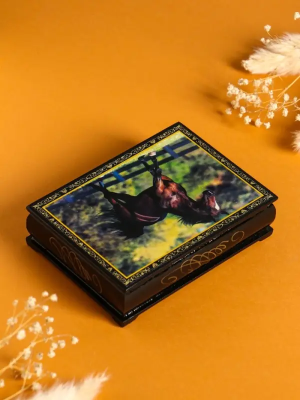 Шкатулка «Конь», 10×14 см, лаковая миниатюра