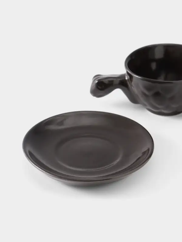 Чашка с блюдцем &laquo;Черепашка&raquo;, 13&times;13&times;7 см, керамика, тёмно-коричневая