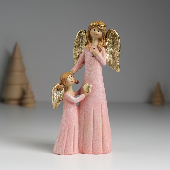 Сувенир полистоун Сувенир полистоун "Ангел с ангелочком в розовых платьях" 6,5х4х15,5 см