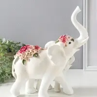 Сувенир полистоун "Белый слон со слонёнком в цветах" 25,4х13,8х29,2 см