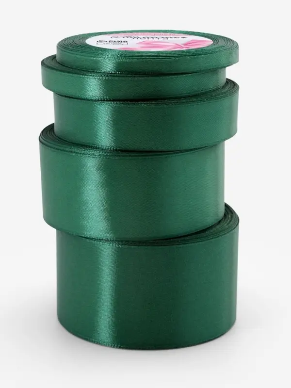 Атласная лента, набор 5 шт., 6/10/20/40/50 мм, 23&plusmn;1 м, изумрудная №128