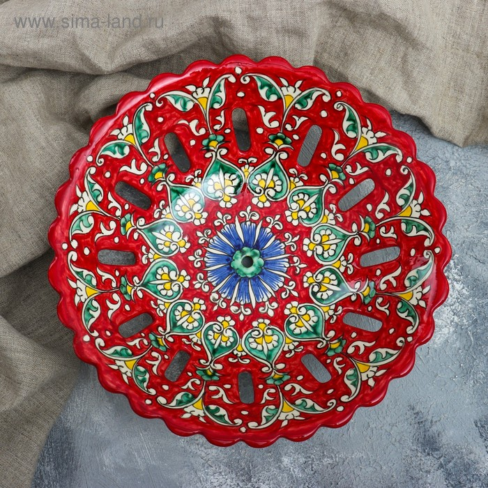 Фруктовница Риштанская Керамика  Фруктовница Риштанская Керамика "Цветы", 27см, красная