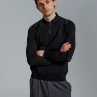 Рубашка поло мужская с длинным рукавом Terrazzo, черная, размер L/XL