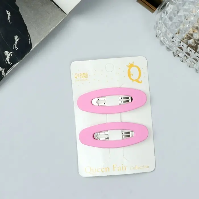 Невидимка для волос "Адели" (набор 2 шт) матовый овал, 5 см, розовый