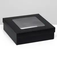 Коробка подарочная складная, упаковка, крышка - дно, чёрная, с окном 20&times;20&times;6 см