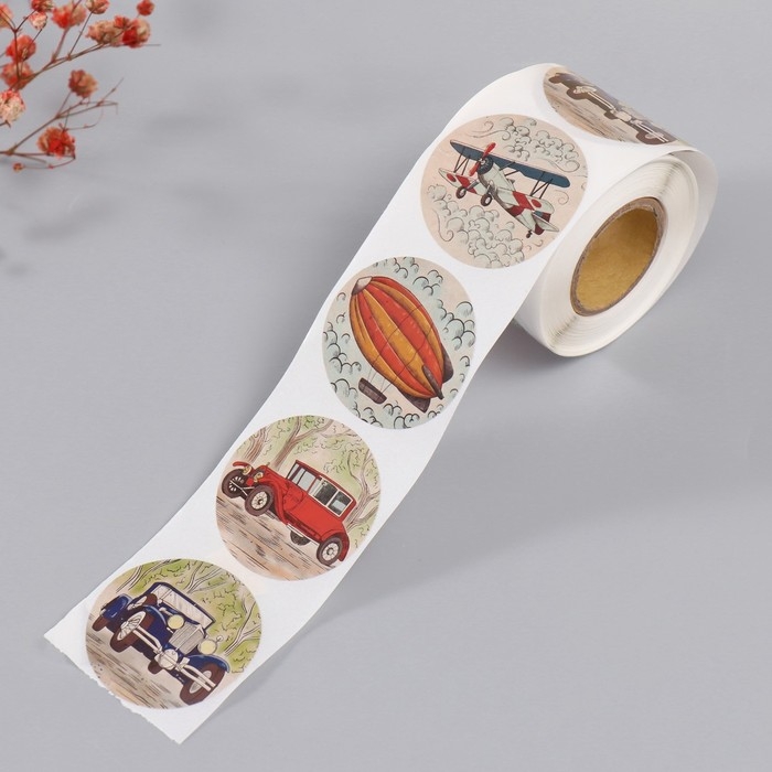 Наклейка бумага Наклейка бумага "Ретро транспорт" d=3,8 см 252 шт в рулоне