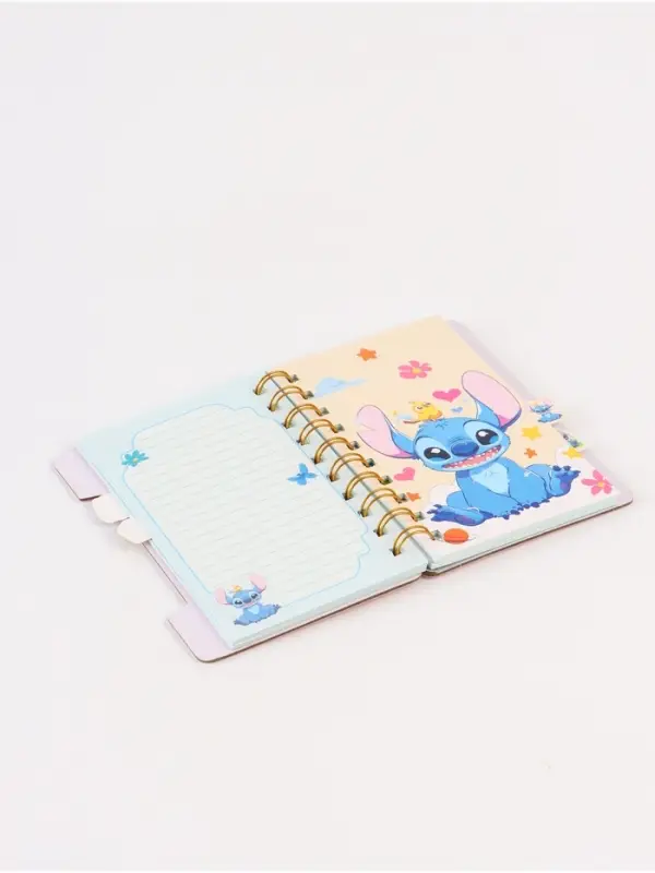 Блокнот с разделителями А6, 65 л ручка с кристаллами и стикеры-наклейки Стич 4 Блокнот с разделителями А6, 65 л ручка с кристаллами и стикеры-наклейки Стич 4