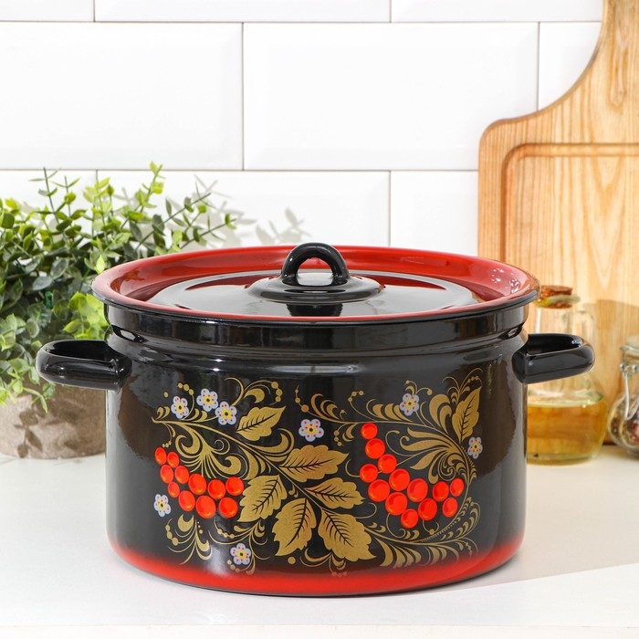 Кастрюля эмалированная «Рябина», 7 л, цвет черный Кастрюля эмалированная «Рябина», 7 л, цвет черный