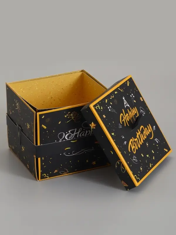 Коробка-сюрприз подарочная &laquo;Бабочки, С днём рождения&raquo; чёрная, с вылетающими бабочками, 15&times;14.8&times;12.5 см