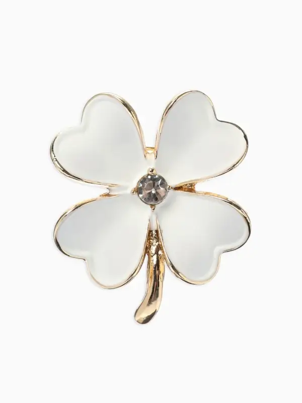 Брошь &laquo;Клевер&raquo; матовая, цвет белый в золоте