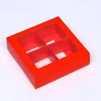 Коробка для 4 конфеты, алый, 12.5&times;12.5&times;3.5 см Кондитерская упаковка