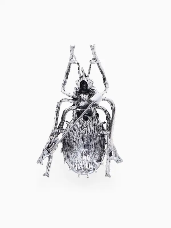 Брошь &laquo;Жук&raquo;, серо-зелёная в чернёном серебре