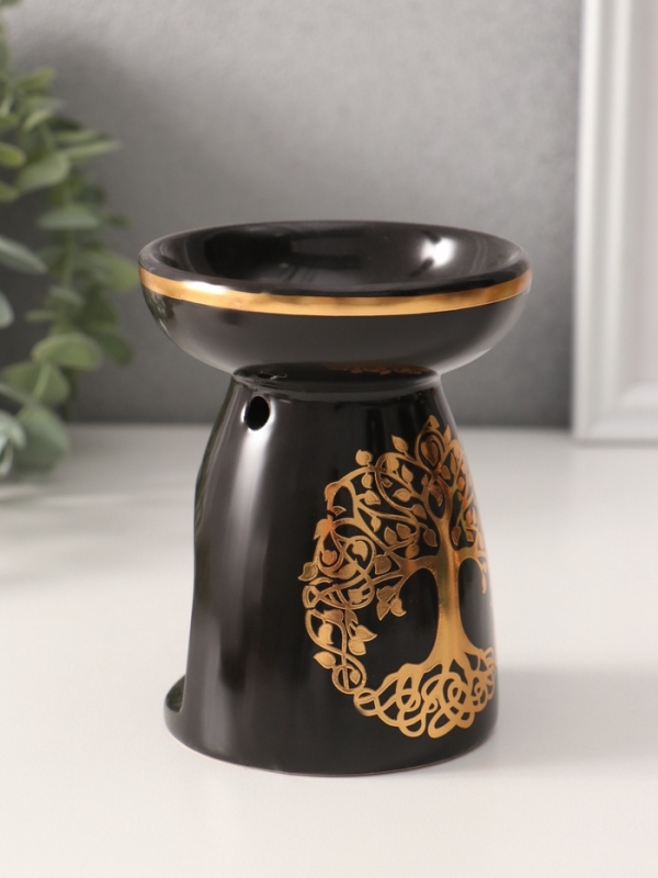 Аромалампа керамика Аромалампа керамика "Древо жизни" чёрная с золотом 9,3х9,3х11,8 см