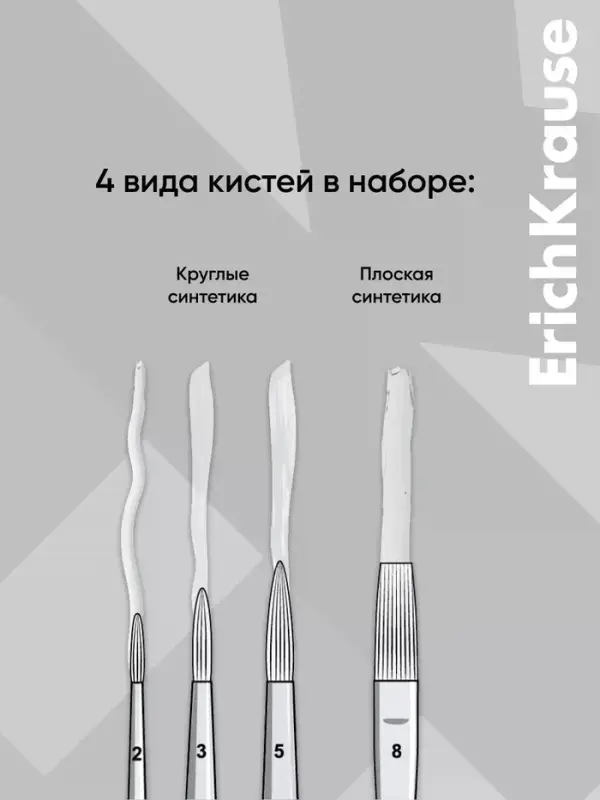 Набор кистей для акварели и гуаши ErichKrause Aquamarine, 4 штуки, синтетика, в блистере