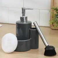 Дозатор для моющего средства Доляна &laquo;Милитари&raquo;, 370 мл, с губкой и щёткой, серый