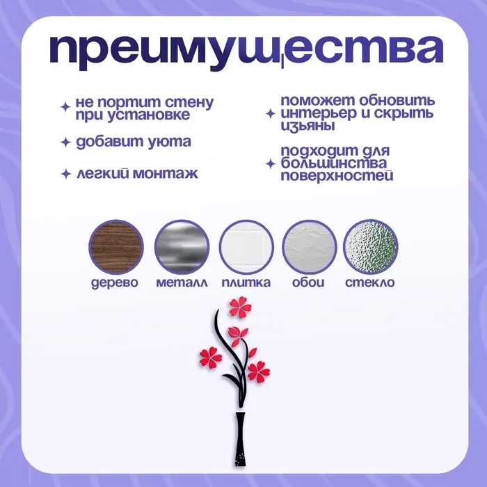 Наклейка интерьерная TAKE IT EASY &laquo;Цветы&raquo;, декор на стену, панно 150&times;58 см