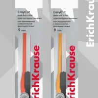 Нож канцелярский 9 мм, Erich Krause STANDARD, с системой фиксации лезвия push-lock и насадкой для безопасного отделения сегмента лезвия, МИКС