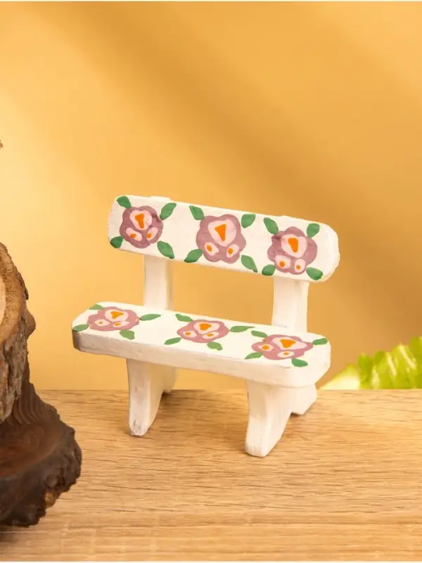 Мебель для кукол &laquo;Скамейка с цветами&raquo;, 6.5&times;3.5&times;6 см, дерево, белая