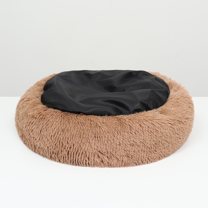 Лежанка для собак и кошек, длинный мех, 80 х 80 х 25 см, коричневая Лежанка для собак и кошек, длинный мех, 80 х 80 х 25 см, коричневая