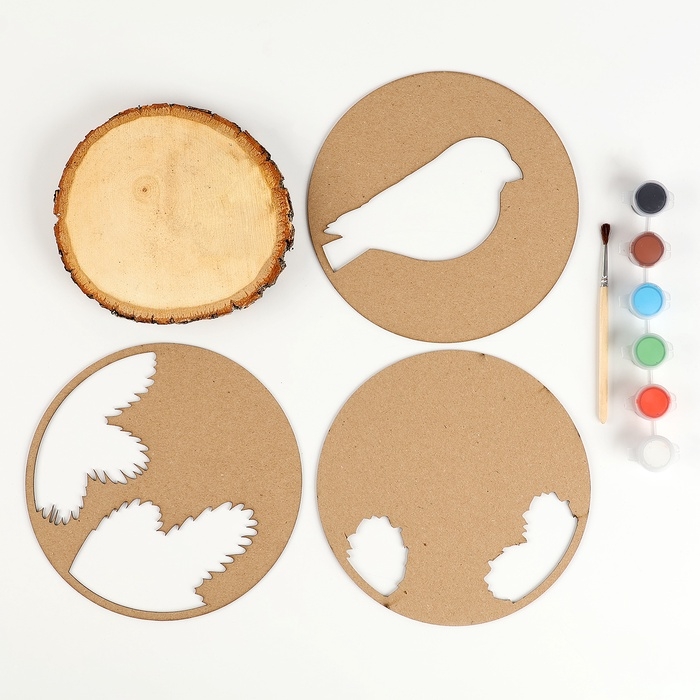 Роспись по дереву на новый год для детей. Рисование на спиле «Снегирь», набор для творчества Роспись по дереву на новый год для детей. Рисование на спиле «Снегирь», набор для творчества