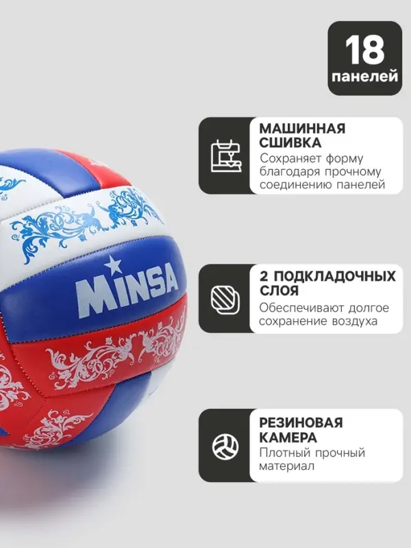 Волейбольный мяч MINSA, машинная сшивка, 18 панелей, р. 5, PVC