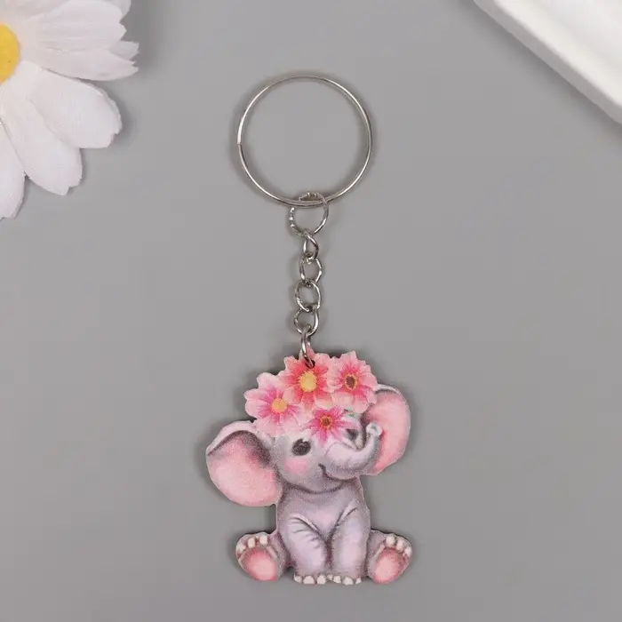 Брелок дерево  Брелок дерево "Слонёнок с цветным венком" 4,1х3,5х0,3 см
