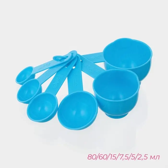 Набор мерных ложек Доляна &laquo;Маэстро&raquo;, 7 предметов: стакан 500 мл, ложки, пластик, голубой