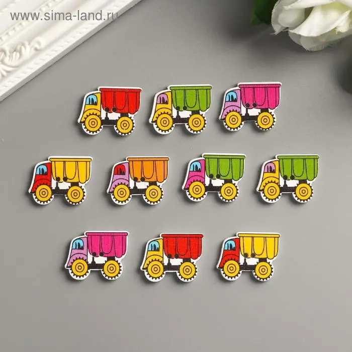 Набор пуговиц декоративных дерево "Грузовички" набор 10 шт МИКС 2х2,5 см