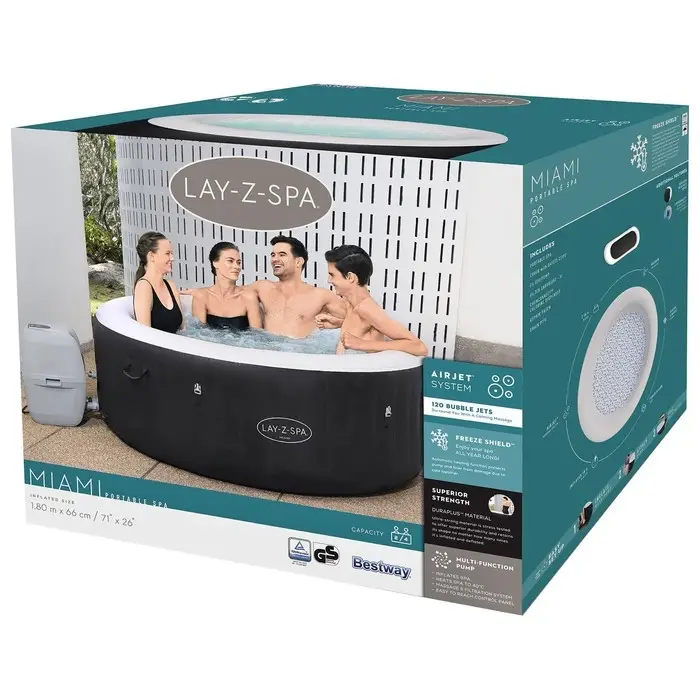 SPA бассейн Miami AirJet, фильтр-насос, тент, дозатор для химии, 180&times;66 см, аэромассаж, 60001 Bestway