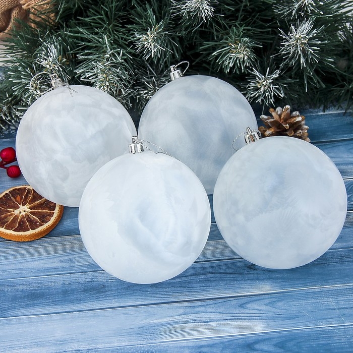 Набор шаров пластик d-10 см, 4 шт Набор шаров пластик d-10 см, 4 шт "Туман" белый