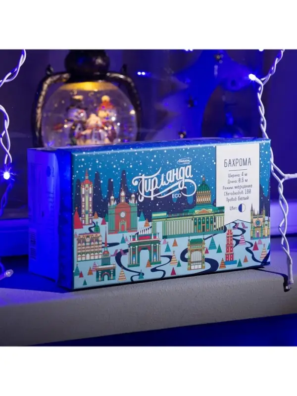 Гирлянда &laquo;Бахрома&raquo; 4&times;0.6 м, IP44, белая нить, 180 LED, свечение синее, мерцание белым, 220 В