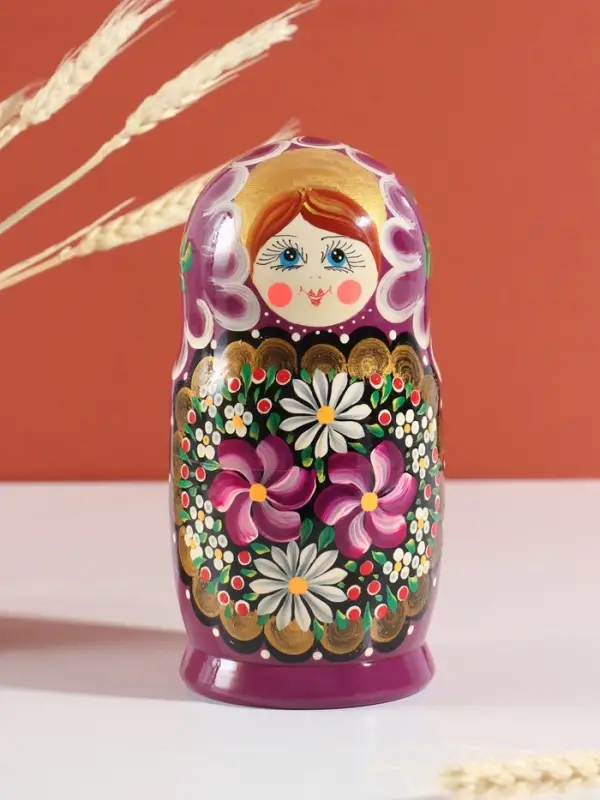 Матрёшка дерево &laquo;Любовь&raquo;, сиреневый платок, 5-кукольная, 19 см