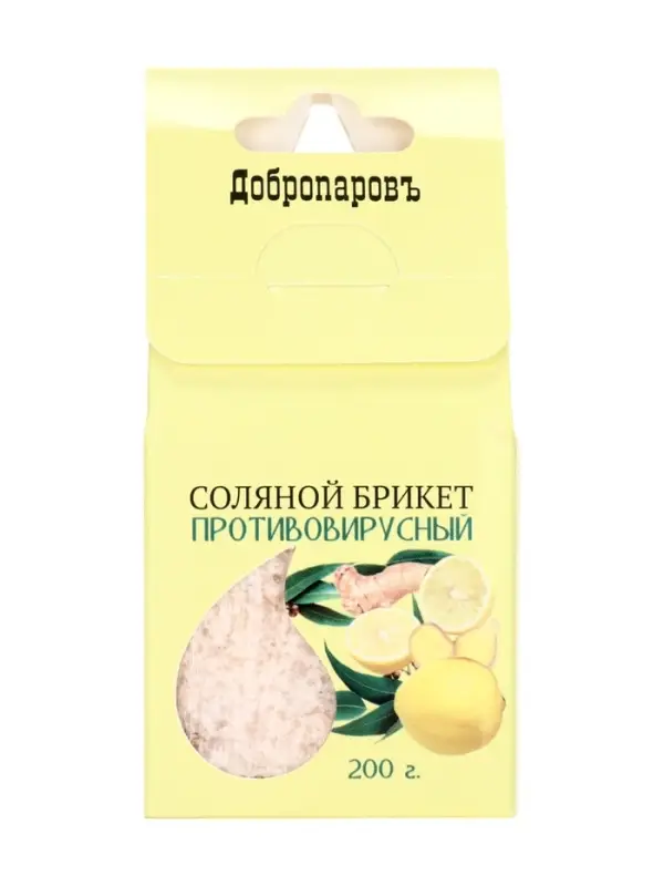 Соляной брикет куб &laquo;Противовирусный&raquo; 200 г &laquo;Добропаровъ&raquo; лимон, имбирь
