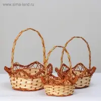 Плетёные корзины для хранения Corda, бамбук, круглые, с ручками, набор 3 шт.