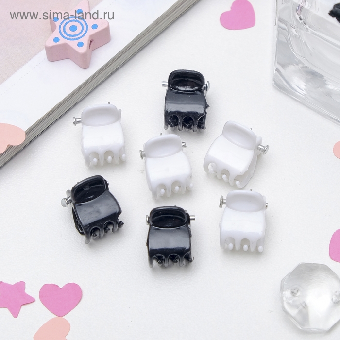 Краб для волос  Краб для волос "Мини" (набор 100 шт) простой, 1 см, чёрно-белый