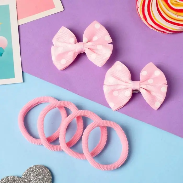 Набор для волос "Аделин" (4 резинки, 2 зажима) крупный горох, 5,5х3,5 см, розовый