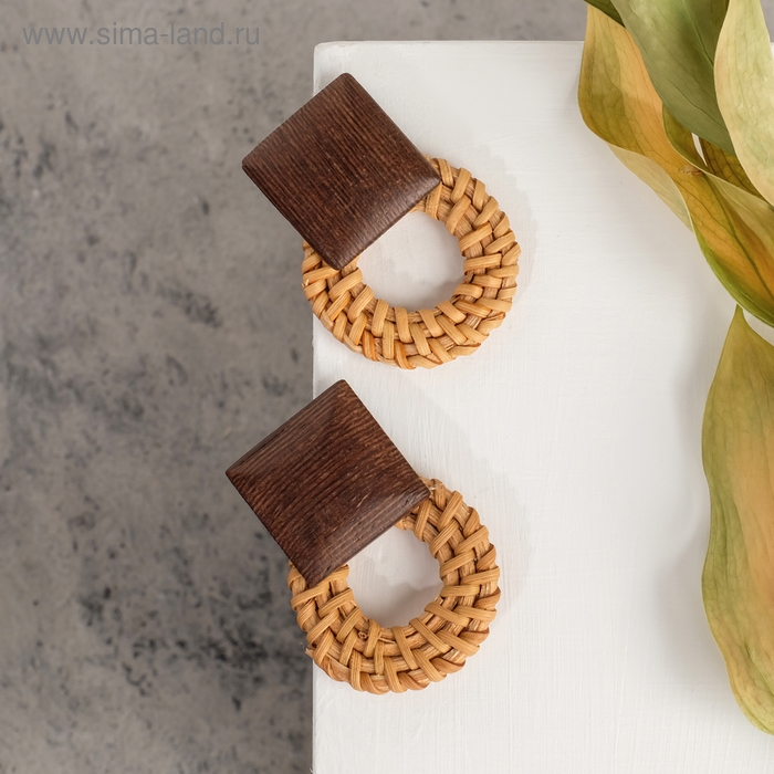 Серьги «Ваканда» кольцо в квадрате, цвет бежево-коричневый Серьги «Ваканда» кольцо в квадрате, цвет бежево-коричневый