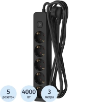 Удлинитель ФОТОН 16-35ЕS, 3м, 5 розеток, 16А, с выкл., с заземл., Черный
