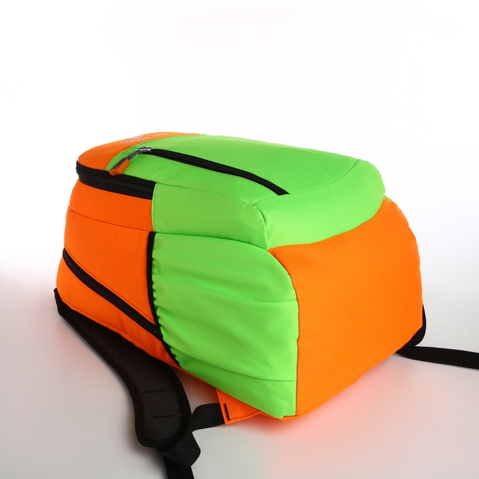 Рюкзак школьный, 2 отдела на молнии, 3 кармана, цвет зелёный/оранжевый Рюкзак школьный, 2 отдела на молнии, 3 кармана, цвет зелёный/оранжевый