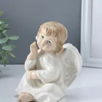 Сувенир керамика "Ангел в белом платье, сидит" 10х11,5х13,5 см