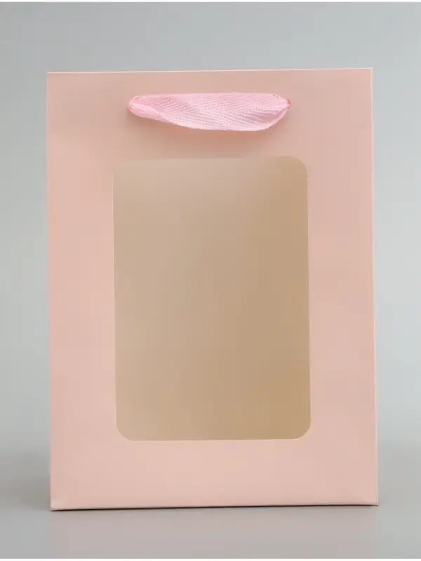 Пакет подарочный, с окном, 20&times;15&times;10 см, розовый