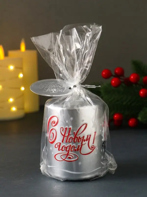 Свеча новогодняя пеньковая "С Новым годом!" 6х6х8 см