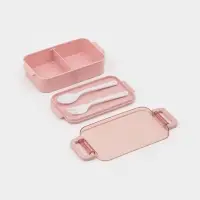 Ланч-бокс, 2 отделения, 2 яруса, с вилкой и ложкой, бутылкой 500мл,20х17х5,5 см,цвет розовый   10949