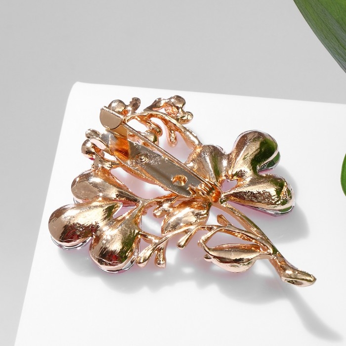 Брошь «Цветок» трилистник, цвет розовый в золоте Брошь «Цветок» трилистник, цвет розовый в золоте